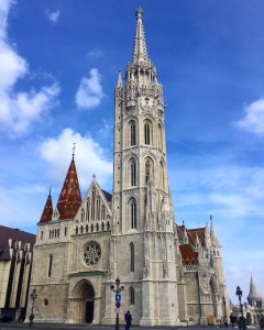 Matthias church from the outside you can see the white spires and mosaic roof