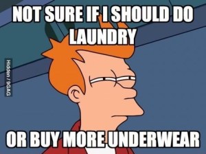 Fry from cartoon with a laundry meme